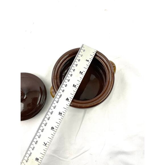 VTG Stoneware Pottery Bean Pot Double Handled Brown 3 Tones Small - Picture 4 of 12